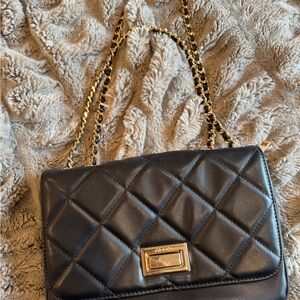 Aldo Quilted Black Crossbody with Gold Accents